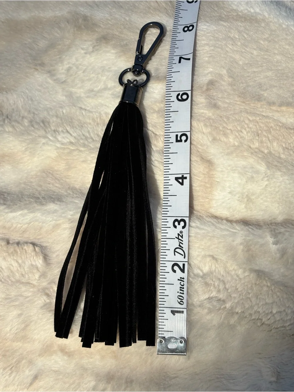 Gunmetal & Black Suede Tassel Bag Charm/Keychain Accent